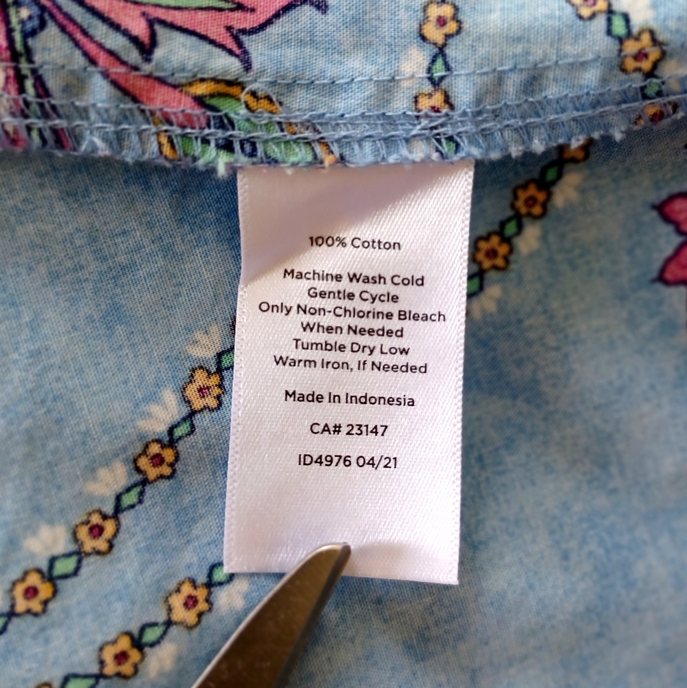Talbots Cotton Button Front Shirt - Swirly Paisley, Size Lp - Picture 15 of 16